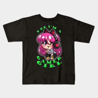 Yes Im A Gamer Girl Lime Kids T-Shirt